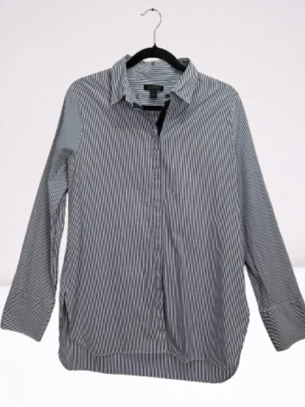 J. Crew Women's Endless Striped Button Down Shirt Tunic Size 14 Navy/White